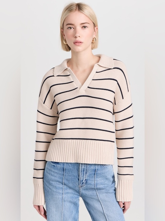 pistola Sweaters - Pistola Arlo Polo Sweater Stripe size medium cream and blue stripe